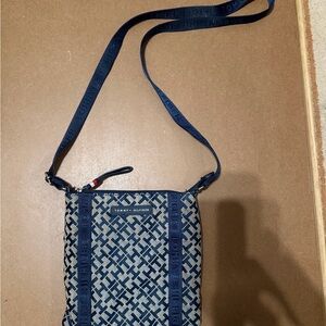 Tommy Hilfiger Blue and Cream Geometric Crossbody Bag